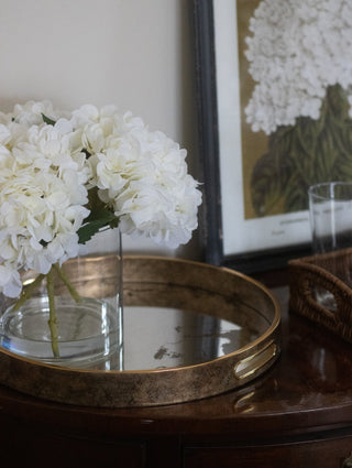 Charles Ted Vintage Luxe Antiqued Mirror Round Serving Tray with Rustic Gold Finish and Marble Effect Base - CharlesTed Home