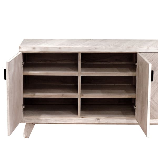 Charles Ted Whitewashed Fir Wood TV Unit with Parquet Doors – Modern Rustic Media Console - CharlesTed Home
