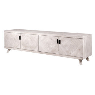 Charles Ted Whitewashed Fir Wood TV Unit with Parquet Doors – Modern Rustic Media Console - CharlesTed Home