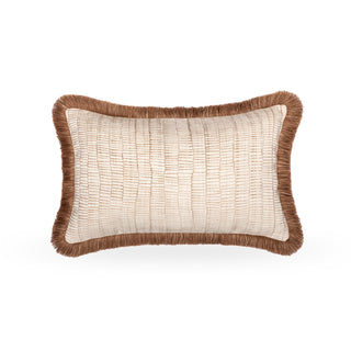 Aldworth double fringe rectangle cushion in champagne, front view