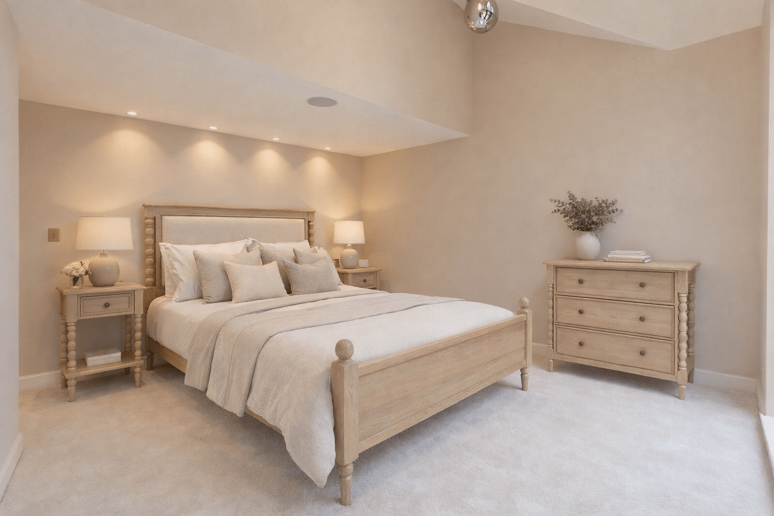 CharlesTed Antoine Bed Frame – Limewashed Oak & Upholstered Headboard | King - CharlesTed Home