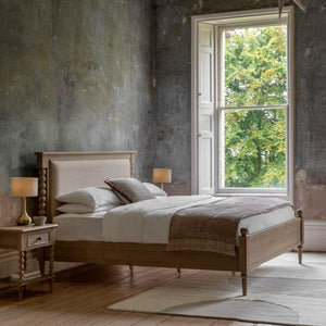 Antoine Bed Frame – Limewashed Oak & Upholstered Headboard | Super King