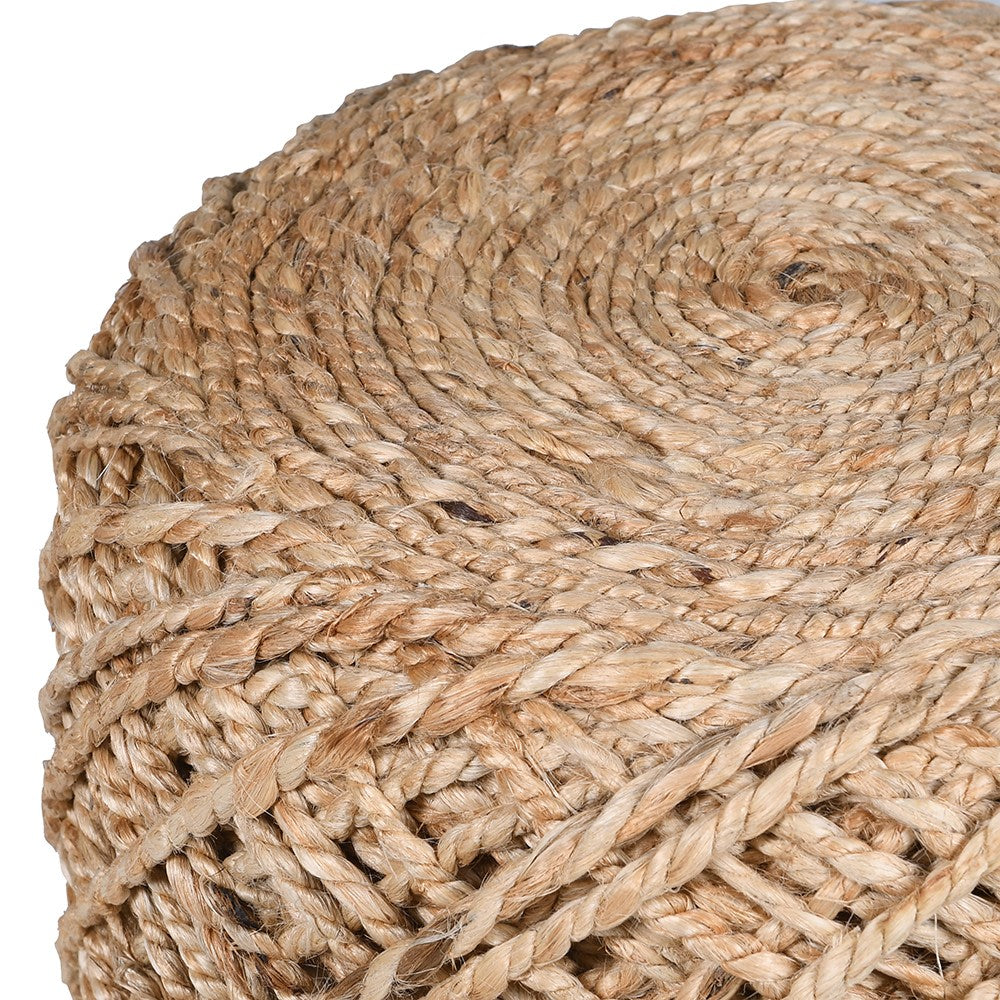 Coberley jute pouf, close up of the criss-cross rope weave
