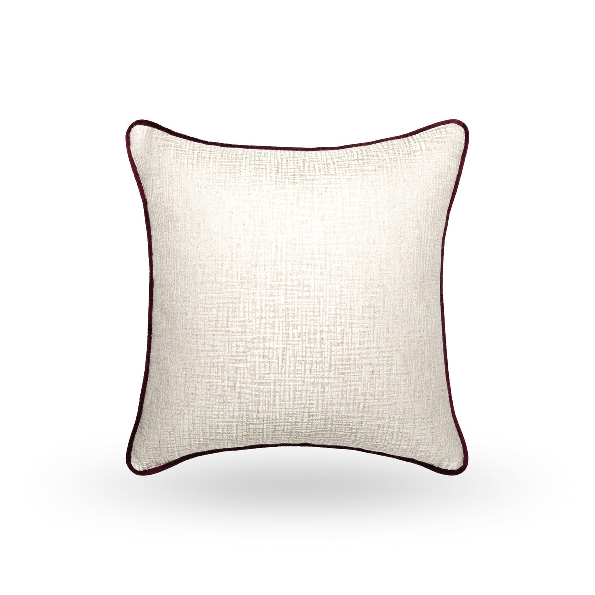 Cranborne pearl cushion with plum velvet piping