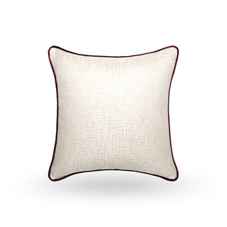 Cranborne pearl cushion with plum velvet piping