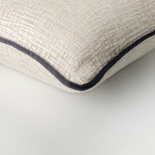 Cranborne pearl cushion with petrol velvet piping