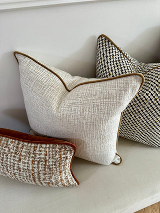 Cranborne pearl cushions styled on a sofa