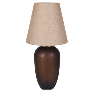 Ebworth frosted brown glass table lamp with tapered natural linen shade
