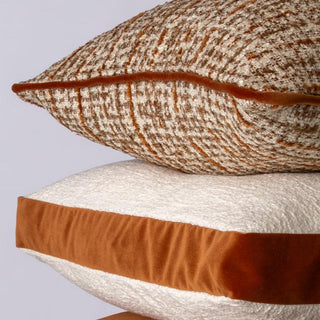 Cream bouclé cushion with contrasting velvet band from the Elkstone trio