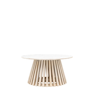 CharlesTed Home Arya Round Coffee Table – Indian White Marble & Solid Mango Wood - CharlesTed Home