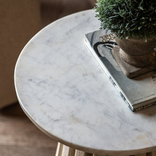 CharlesTed Home Arya Side Table | Indian White Marble & Solid Mango Wood - CharlesTed Home