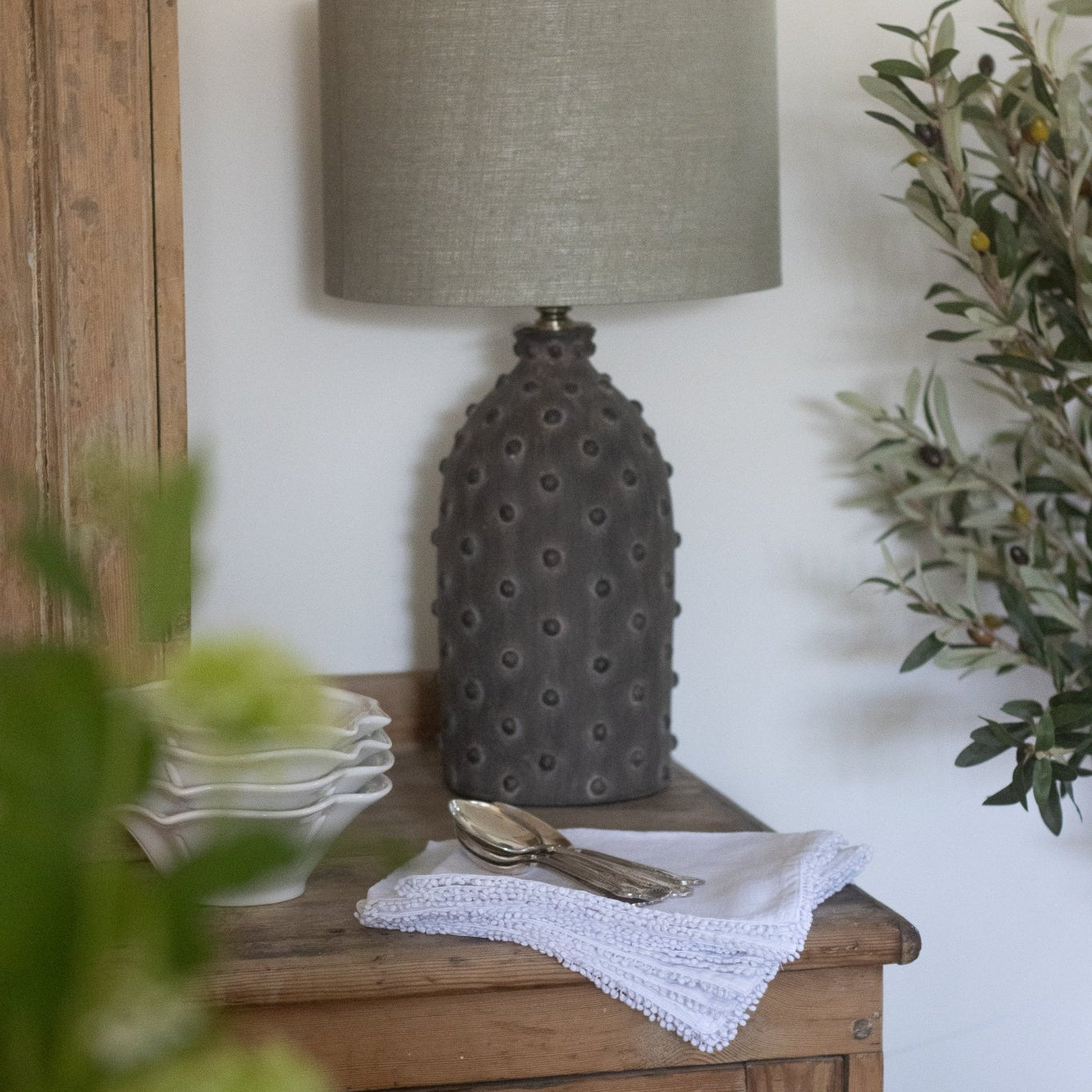 CharlesTed Home Callie Brown Ceramic Table Lamp with Natural Cotton Shade - CharlesTed Home