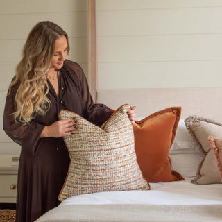CharlesTed Home Celine Piped Tweed Style Cushion - Russet & Cream - CharlesTed Home
