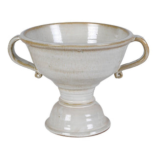 White ceramic bowl with handles on a white background