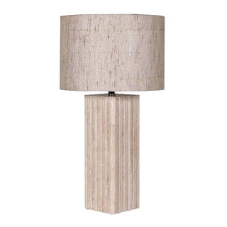 CharlesTed Home Elegant Travertine Table Lamp with Natural Stone Base and Linen Shade - CharlesTed Home