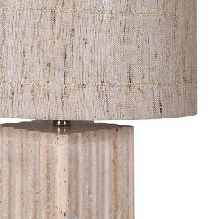 CharlesTed Home Elegant Travertine Table Lamp with Natural Stone Base and Linen Shade - CharlesTed Home