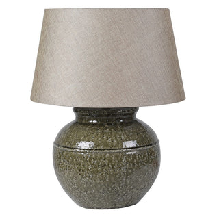CharlesTed Home Everest Ceramic Table Lamp with Textured Green Base and Natural Fabric Shade - CharlesTed Home