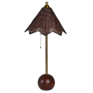 CharlesTed Home Havana Handcrafted Rattan Table Lamp with Brass Accents and Spherical Base – Boho Modern Lighting - CharlesTed Home