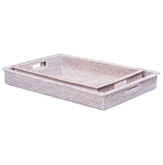 CharlesTed Home Kempsford Rattan Tray Natural White Wash | Available in Two Sizes - CharlesTed Home