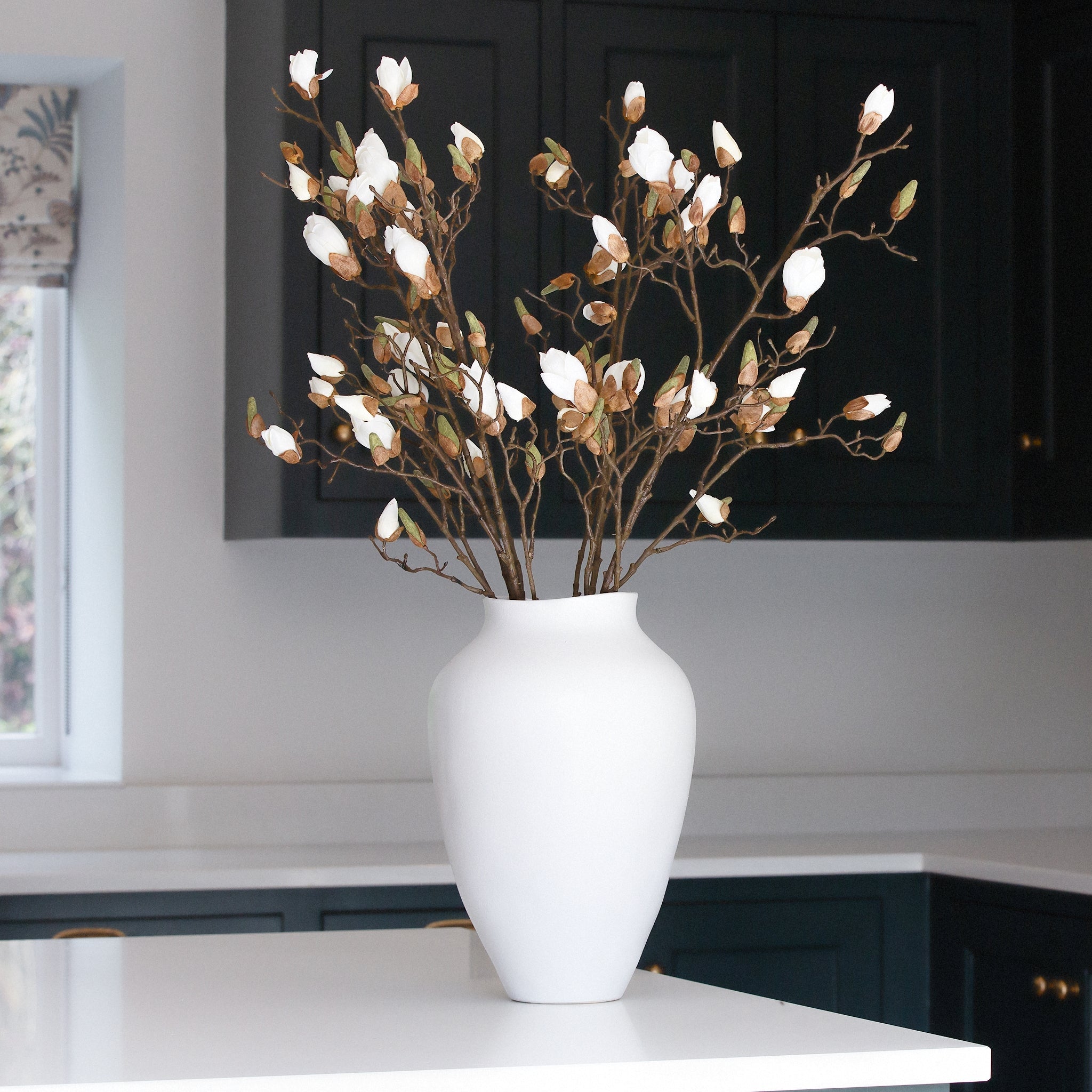 CharlesTed Home Realistic Faux Magnolia Stem – Artificial Magnolia Branch with White Blooms - CharlesTed Home