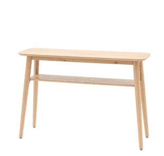 CharlesTed Home Rhodes Oak and Oak Veneer Console Table with Lower Shelf - CharlesTed Home