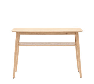 CharlesTed Home Rhodes Oak and Oak Veneer Console Table with Lower Shelf - CharlesTed Home