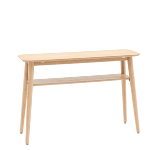 CharlesTed Home Rhodes Oak and Oak Veneer Console Table with Lower Shelf - CharlesTed Home