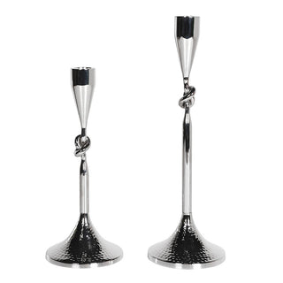 CharlesTed Home Silver Knot Candlestick Set Sculptural Metal Taper Candle Holders - CharlesTed Home