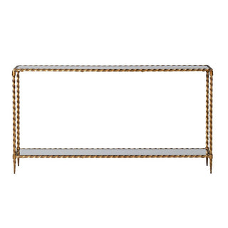 CharlesTed Home Torsia Gold Twist Frame Console Table with Mirrored Shelves - CharlesTed Home