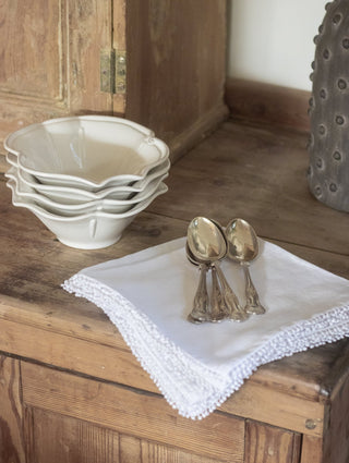 CharlesTed Home White Napkin with Pompom detailing | Set of Four - CharlesTed Home