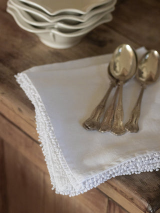 CharlesTed Home White Napkin with Pompom detailing | Set of Four - CharlesTed Home