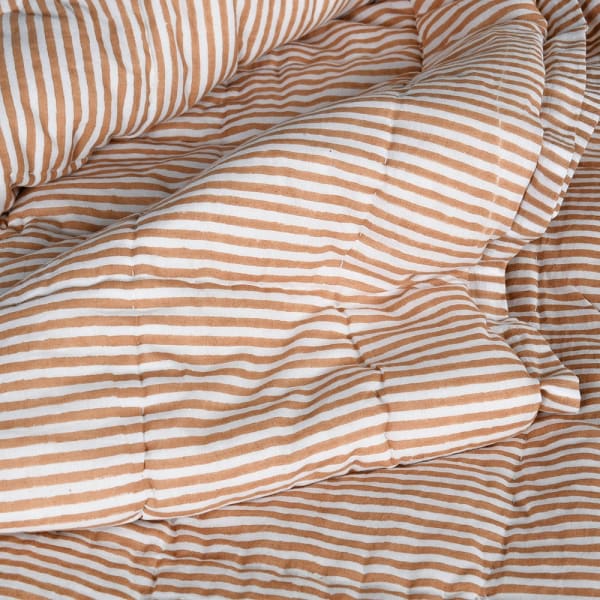 Kelston taupe ticking stripe quilted reversible bedspread, view 2