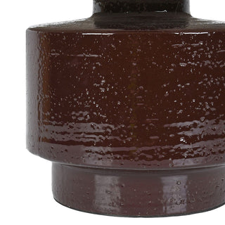 Kemerton table lamp, close up of the ridged chocolate glaze