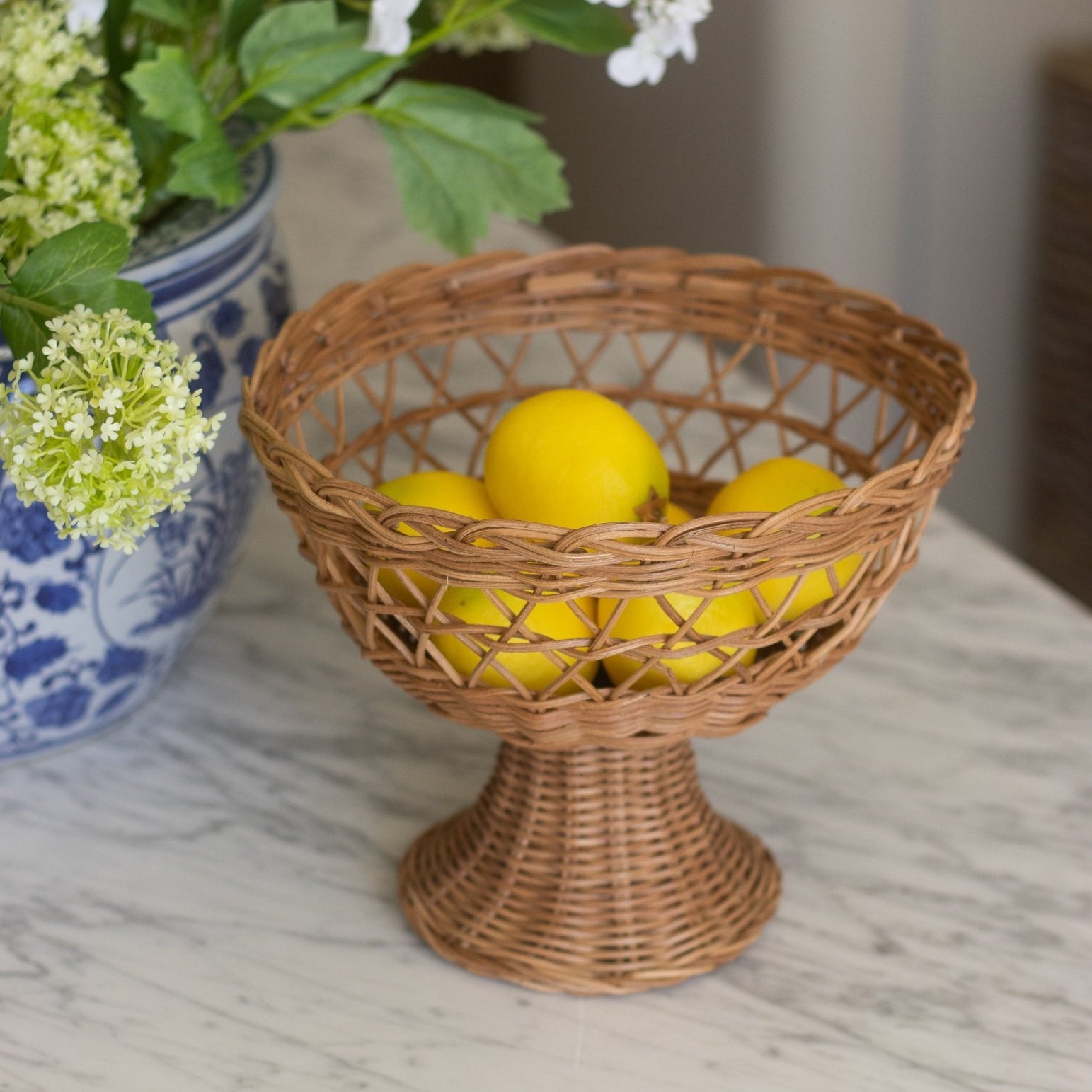 CharlesTed Lucia Rattan Pedestal Bowl - CharlesTed Home