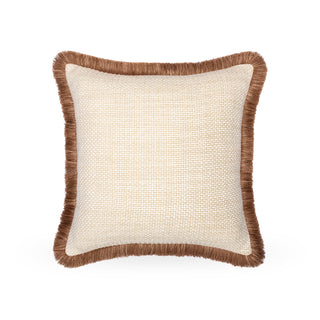 Ozleworth textured fringed cushion in cream, front view