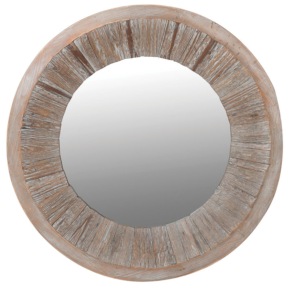 Round mirror framed with fir wood