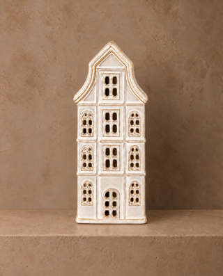 White Ceramic Dutch House Candle Holder