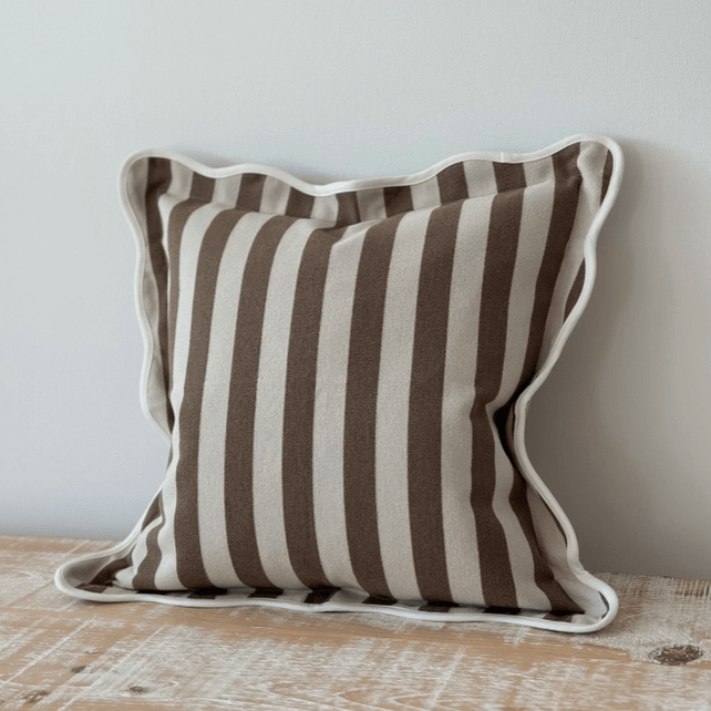Emmie Brown Stripe Scalloped Edge Cushion Cover - CharlesTed Home