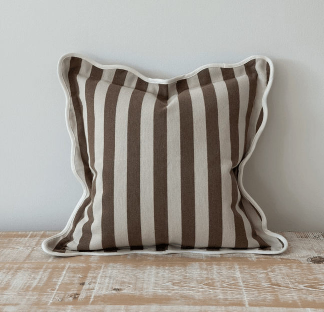 Emmie Brown Stripe Scalloped Edge Cushion Cover - CharlesTed Home