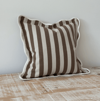 Emmie Brown Stripe Scalloped Edge Cushion Cover - CharlesTed Home