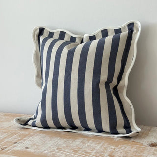 Emmie Navy Stripe Scalloped Edge Cushion Cover - CharlesTed Home