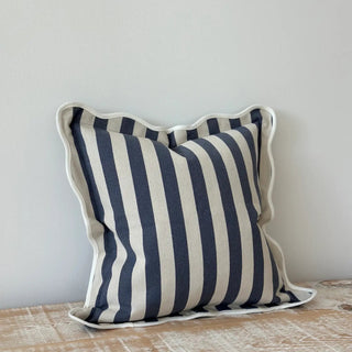 Emmie Navy Stripe Scalloped Edge Cushion Cover - CharlesTed Home