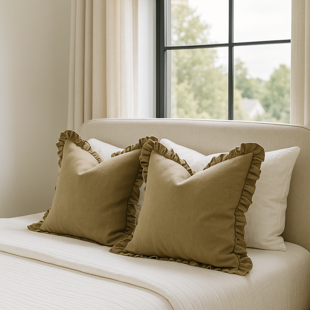 A beautiful linen cushion in a soft olive colour featuring ruffled edges.


This stunning linen cushion adds a touch of sophistication to any room