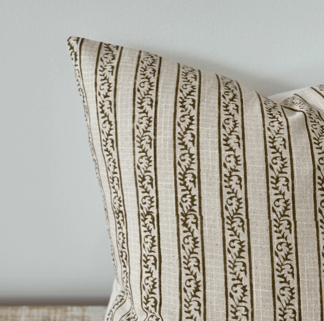 Farrow Olive Stripe Poly Cotton Cushion Cover - CharlesTed Home