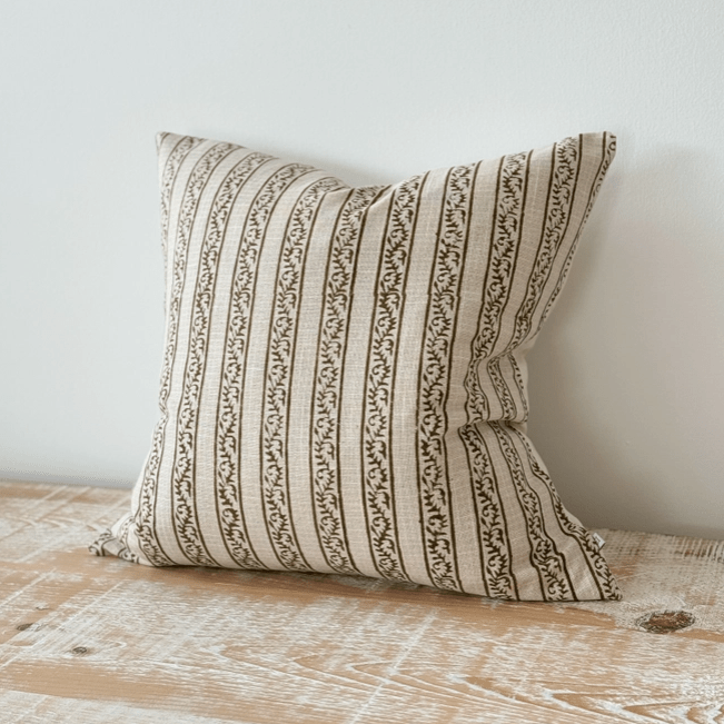 Farrow Olive Stripe Poly Cotton Cushion Cover - CharlesTed Home