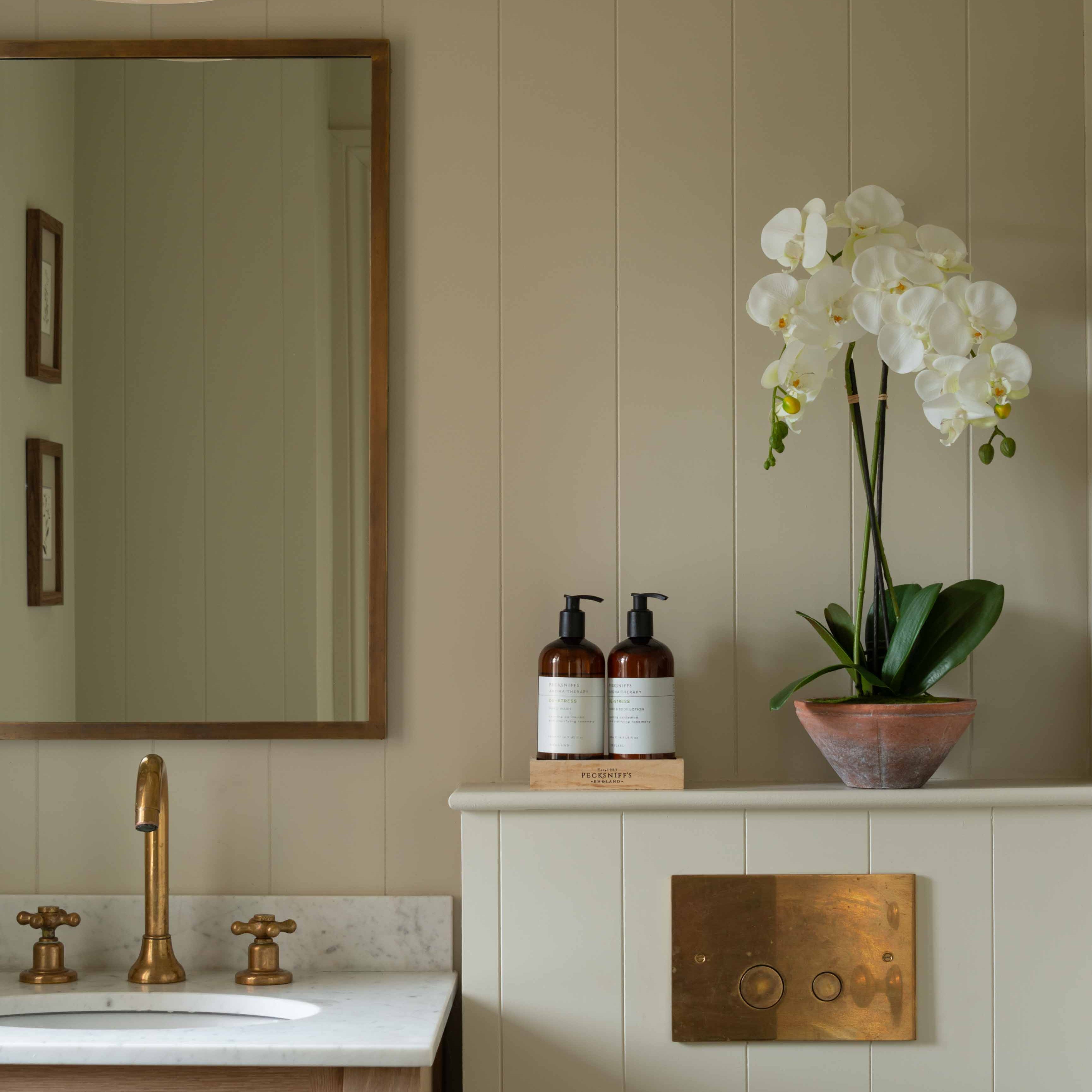 Make a grand statement in your home with this elegant White Phalaenopsis Orchid, potted in a timeless terracotta vessel. Its delicate yet striking blooms will add a touch of sophistication to any space, making it a must-have for any luxury botanical collection. With its enduring beauty and effortless grace, this orchid is the perfect symbol of refinement and refinement. Indulge in the beauty and grace of nature with this premium orchid.