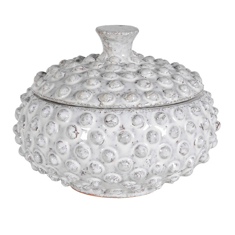 Lidded ceramic pot with bobble detailing 