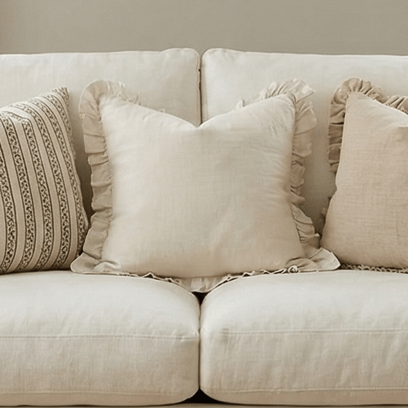 Georgie Cream Ruffled Edge Linen Cushion Cover - CharlesTed Home