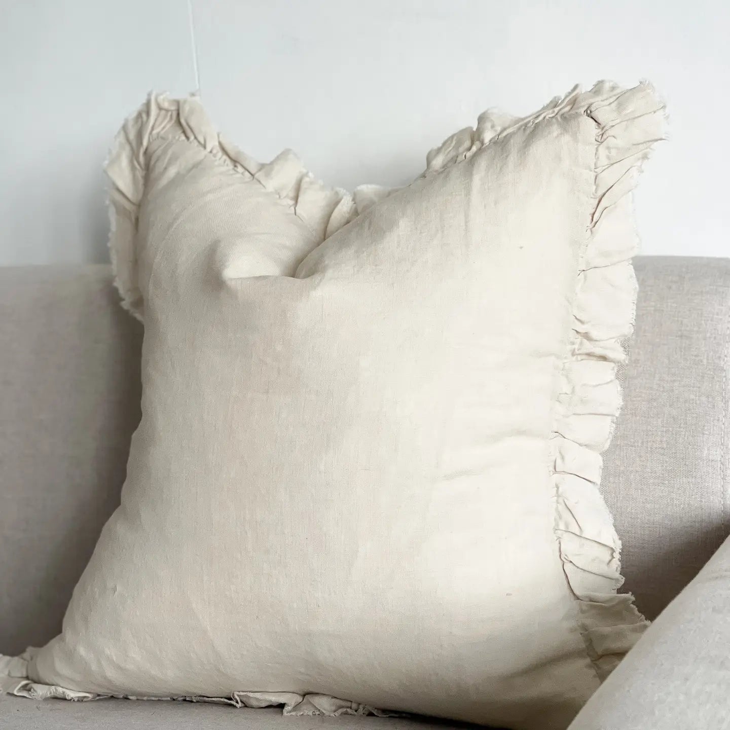 Georgie Cream Ruffled Edge Linen Cushion Cover - CharlesTed Home