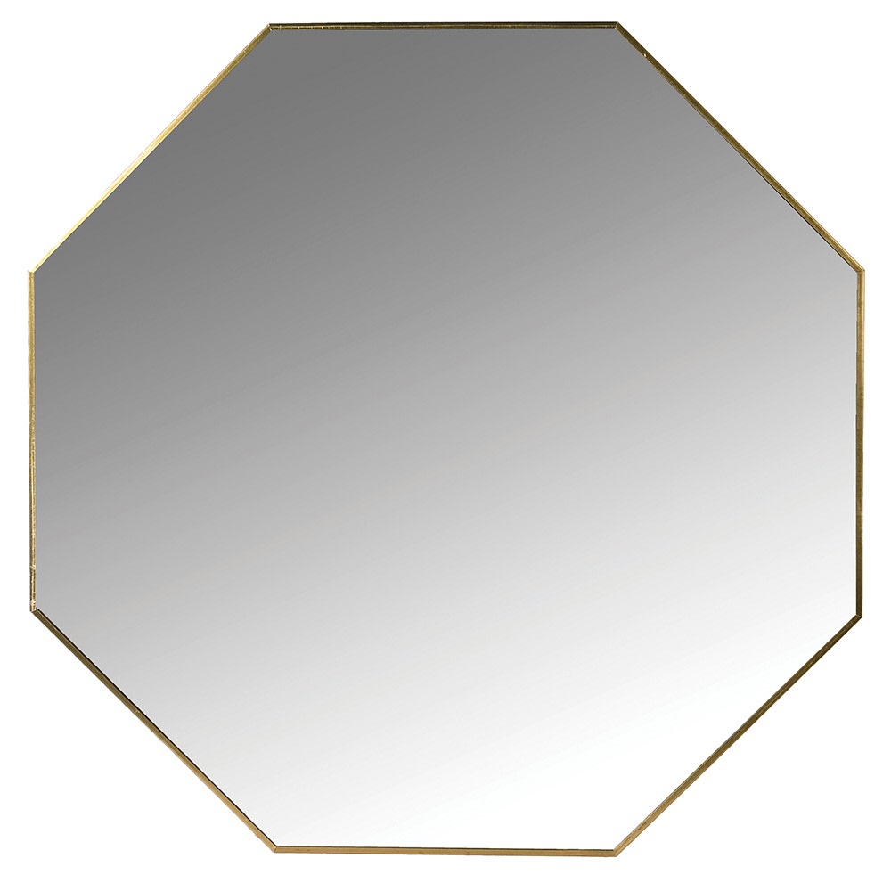 A stunningly crafted hexagon shaped mirror with gold frame.